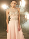 A-Line/Princess Scoop Sleeveless Chiffon Crystal Floor-length Dresses TPP0002399