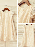 A-line/Princess Scoop Short Sleeves Tea-Length Lace Flower Girl Dresses TPP0007725