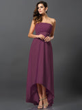 A-Line/Princess Strapless Sleeveless High Low Chiffon Bridesmaid Dresses TPP0005340