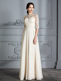 A-Line/Princess Scoop 1/2 Sleeves Floor-Length Chiffon Wedding Dresses TPP0006552