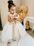 A-Line/Princess Tulle Sash/Ribbon/Belt Scoop Sleeveless Knee-Length Flower Girl Dresses TPP0007546