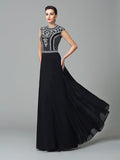 A-Line/Princess Jewel Beading Short Sleeves Long Chiffon Dresses TPP0003370