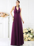 A-Line/Princess Halter Beading Sleeveless Long Chiffon Bridesmaid Dresses TPP0005808