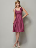 A-Line/Princess Straps Sleeveless Pleats Short Taffeta Bridesmaid Dresses TPP0005769