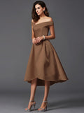 A-Line/Princess Off-the-Shoulder Sleeveless High Low Satin Bridesmaid Dresses TPP0005211