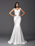 Trumpet/Mermaid Straps Beading Sleeveless Long Satin Wedding Dresses TPP0006216