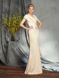 Sheath/Column V-neck Beading Short Sleeves Long Silk like Satin Mother of the Bride Dresses TPP0007271