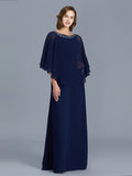 Sheath/Column Scoop Beading Long Sleeves Chiffon Floor-Length Mother of the Bride Dresses TPP0007372