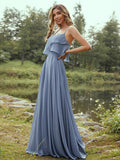 A-Line/Princess Chiffon Ruffles Spaghetti Straps Sleeveless Floor-Length Bridesmaid Dresses TPP0004961