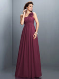 A-Line/Princess One-Shoulder Hand-Made Flower Pleats Sleeveless Long Chiffon Bridesmaid Dresses TPP0005399