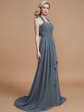 A-Line/Princess Halter Sleeveless Chiffon Sweep/Brush Train Bridesmaid Dresses TPP0005446