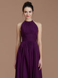 A-Line/Princess Halter Sleeveless Ruched Floor-Length Chiffon Bridesmaid Dresses TPP0005263