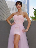 A-Line/Princess Hand-Made Flower Tulle Sleeveless Sweetheart Sweep/Brush Train Dresses TPP0001777