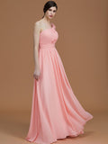 A-Line/Princess One-Shoulder Sleeveless Floor-Length Ruched Chiffon Bridesmaid Dresses TPP0005701