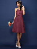 A-Line/Princess Strapless Hand-Made Flower Pleats Sleeveless Short Chiffon Bridesmaid Dresses TPP0005664