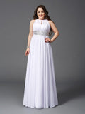 A-Line/Princess Jewel Beading Sleeveless Long Chiffon Plus Size Dresses TPP0002515