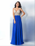 A-Line/Princess Straps Beading Sleeveless Long Chiffon Dresses TPP0003689