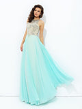 A-line/Princess Jewel Beading Sleeveless Long Chiffon Dresses TPP0002298