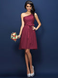 A-Line/Princess One-Shoulder Lace Sleeveless Short Lace Bridesmaid Dresses TPP0005755