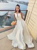 A-Line/Princess Satin Ruffles Scoop Sleeveless Sweep/Brush Train Wedding Dresses TPP0006204