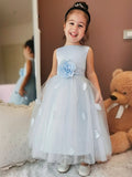 A-Line/Princess Tulle Hand-Made Flower Scoop Sleeveless Ankle-Length Flower Girl Dresses TPP0007547