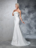 Trumpet/Mermaid Sweetheart Beading Sleeveless Long Satin Wedding Dresses TPP0006464