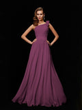 A-Line/Princess One-Shoulder Sleeveless Hand-Made Flower Long Chiffon Bridesmaid Dresses TPP0005084