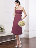 A-Line/Princess Strapless Sleeveless Sash Short Satin Bridesmaid Dresses TPP0005801