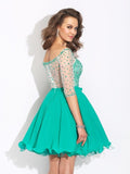 A-Line/Princess Off-the-Shoulder Beading 1/2 Sleeves Short Chiffon Dresses TPP0008484