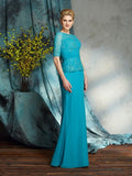 Sheath/Column Bateau Applique 1/2 Sleeves Long Chiffon Mother of the Bride Dresses TPP0007431