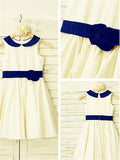 A-line/Princess Scoop Sleeveless Hand-made Flower Tea-Length Satin Flower Girl Dresses TPP0007920