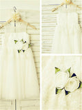 A-line/Princess Straps Sleeveless Hand-made Flower Tea-Length Tulle Flower Girl Dresses TPP0007884