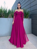 A-Line/Princess Chiffon Floor-Length Long Sleeves Ruffles Off-the-Shoulder Dresses TPP0001439