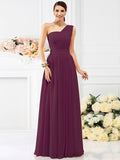 A-Line/Princess One-Shoulder Pleats Sleeveless Long Chiffon Bridesmaid Dresses TPP0005059