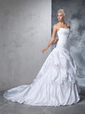 Ball Gown Strapless Applique Sleeveless Long Satin Wedding Dresses TPP0006813