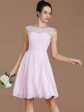 A-Line/Princess Bateau Sleeveless Lace Short/Mini Chiffon Bridesmaid Dresses TPP0005679