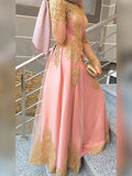 A-Line/Princess Long Sleeves Scoop Floor-Length Applique Tulle Muslim Dresses TPP0004631