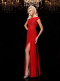 Sheath/Column Bateau Applique Short Sleeves Long Chiffon Mother of the Bride Dresses TPP0007209