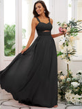 A-Line/Princess Chiffon Ruched Straps Sleeveless Floor-Length Bridesmaid Dresses TPP0004915