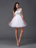 A-Line/Princess Scoop Beading Sleeveless Short Net Dresses TPP0002584