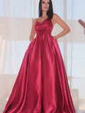 A-Line/Princess Sleeveless Ruffles V-neck Satin Floor-Length Dresses TPP0001504