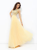 A-line/Princess Bateau Beading Sleeveless Long Chiffon Dresses TPP0003319