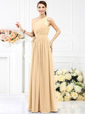 A-Line/Princess One-Shoulder Sash/Ribbon/Belt Sleeveless Long Chiffon Bridesmaid Dresses TPP0005345