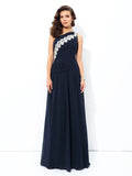 A-line/Princess One-Shoulder Applique Sleeveless Long Chiffon Dresses TPP0004153