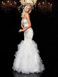 Trumpet/Mermaid Sweetheart Beading Sleeveless Long Organza Dresses TPP0009094