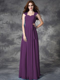 A-line/Princess Straps Ruffles Sleeveless Long Chiffon Bridesmaid Dresses TPP0005800