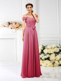 A-Line/Princess Spaghetti Straps Pleats Sleeveless Long Chiffon Bridesmaid Dresses TPP0005293