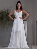 A-Line/Princess Applique Chiffon V-neck Sleeveless Sweep/Brush Train Wedding Dresses TPP0006445