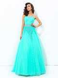 A-line/Princess Strapless Beading Sleeveless Long Elastic Woven Satin Dresses TPP0002880