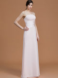 A-Line/Princess Strapless Sleeveless Floor-Length Ruched Chiffon Bridesmaid Dresses TPP0005696